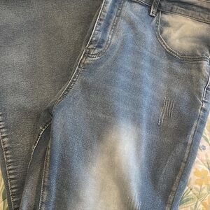 Blue Flare Wide Leg Jeans with Vintage Wash